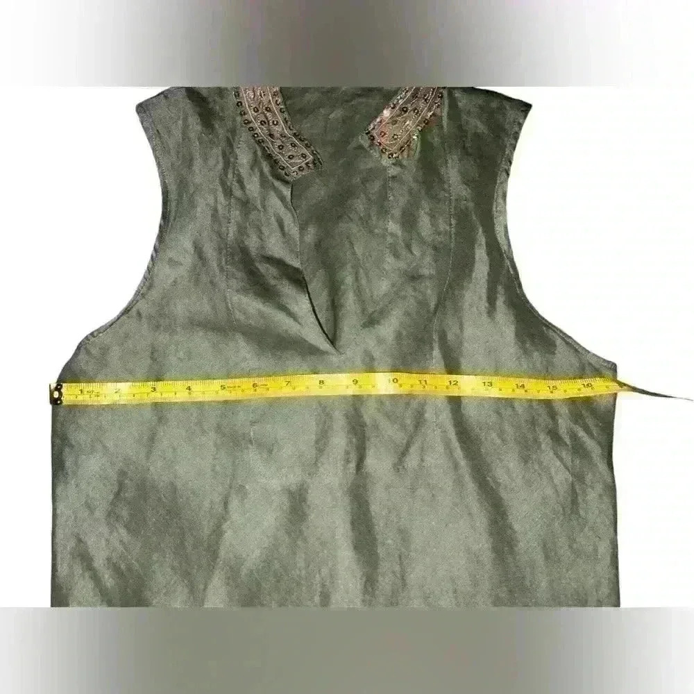 Extreme Green  Sze M Made In Greece Boho , Bohemian Mock Neck Sleeveless - Picture 4 of 5